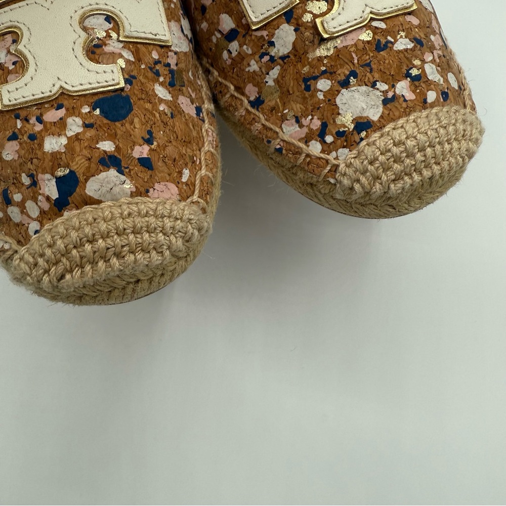 Tory Burch INES ESPADRILLE CONFETTI CORK / CALF LEATHER /METALLIC LEATHER  SZ 9M - Picture 8 of 17